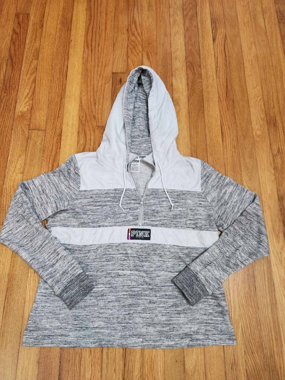 Victoria’s Secret PINK Gray Marled Quarter Zip Hoodie Pullover Large